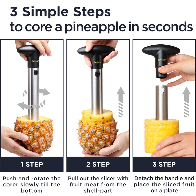 Deiss PRO Pineapple Corer â€” 2 in 1 Stainless Steel Pineapple Cutter Tool & Corer Tool Kitchen - Pineapple Corer And Slicer Tool - Fruit Cutter Tool, Pineapple Slicer And Corer - Dishwasher Safe - Image 4
